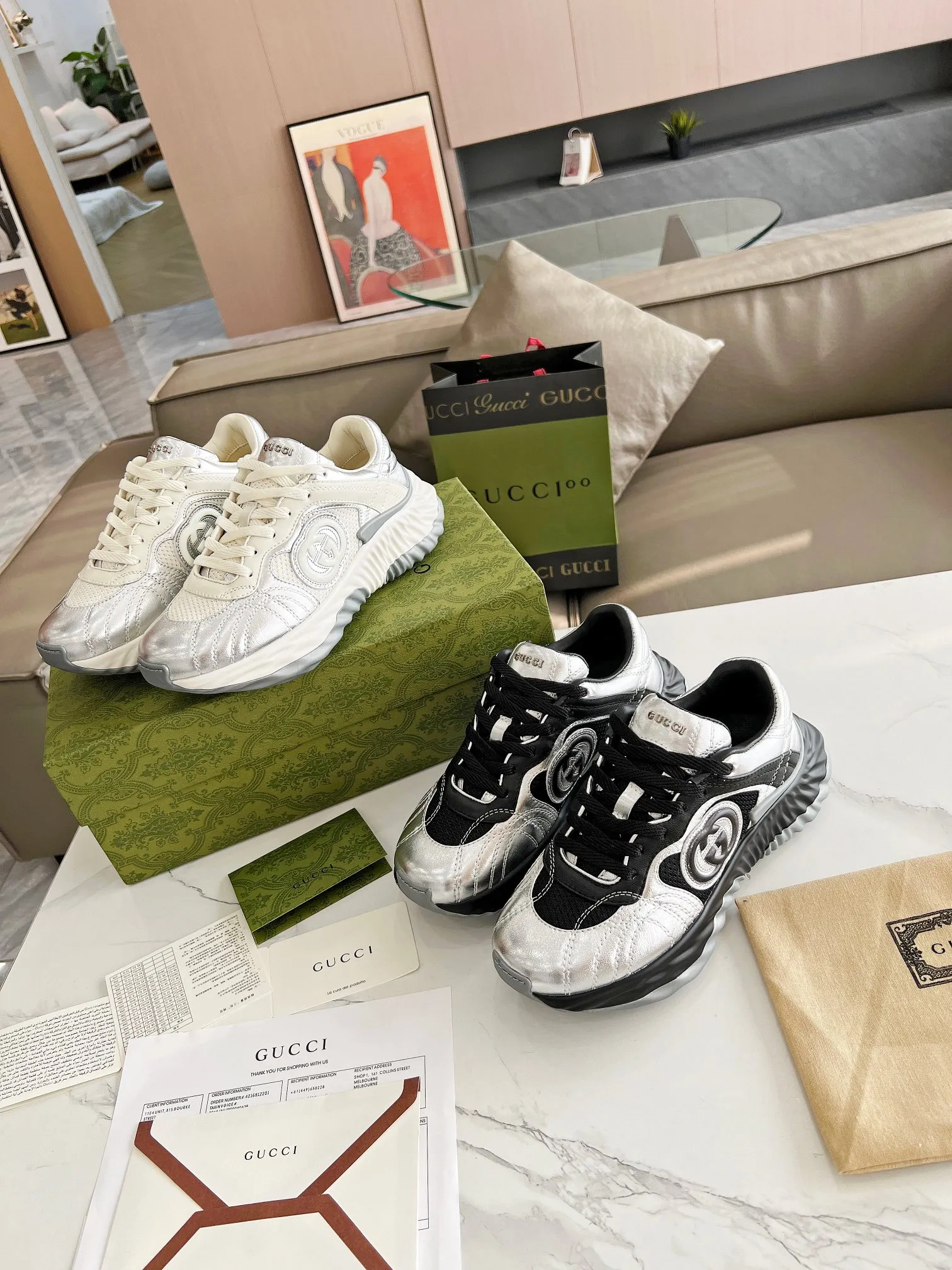 Men's men's shoes 💰780 Top version 🔝Original purchase and development [Love] This new sneaker adopts a thick-soled design, with stitched sheepskin upper and breathable mesh. Show full sense of technology. The 3D effect interlocking double G leather patch and Gucci letter metal accessories, two brand logo details, inject a dazzling texture into the overall design. The details are more substantial! ...